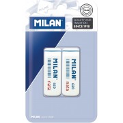 Milan Nata 620 Pack de 2 Gomas de Borrar Biseladas - Plastico - Suave - No Abrasiva - Color Blanco