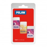 Milan Nata 6027 Pack de 3 Gomas de Borrar Rectangulares - Miga de Pan - Plastico - Faja de Carton en Colores Surtidos - Color B