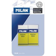 Milan Nata 6024 Graphic Pack de 2 Gomas de Borrar Rectangulares - Plastico - Faja de Carton Amarilla - No daña el Papel - Colo