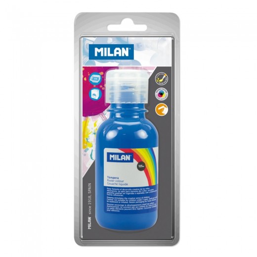 Milan Botella de Tempera 125 ml - Tapon Dosificador - Secado Rapido - Mezclable - Color Cyan