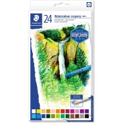 Staedtler Crayones Acuarelables 223 Pack de 24 Lapices de Cera - Facil de Mezclar - Extremadamente Opacos - Colores Surtidos