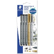 Staedtler Pigment Liner 308 Pack de 5 Rotuladores Calibrados - Tinta Resistente a la Luz y Agua - Para Escribrir