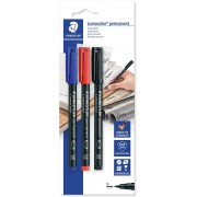 Staedtler Lumocolor Permanent Pen 317 Pack de 3 Rotuladores Permanentes - Trazo de 1mm Aprox - Secado Rapido - Colores Surtidos