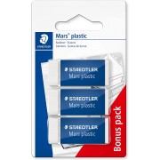 Staedtler Mars Plastic Pack de 3 Gomas de Borrar - Plastico - Alta Precision - Color Blanco