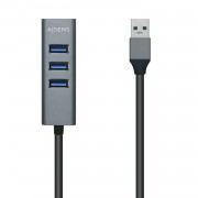 Aisens Hub USB 3.0 AluMinio - Tipo A Macho a 4xTipo A Hembra - 10cm - Color Negro
