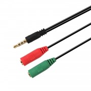 Aisens Cable Adaptador Audio JACK 3.5 4 Pines/M-2xJACK 3.5 3 Pines/H - 20cm - Color Negro