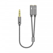 Aisens Cable Adaptador Audio JACK 3.5 4 Pines/M-2xJACK 3.5 3 Pines/H - 25cm - Color Gris