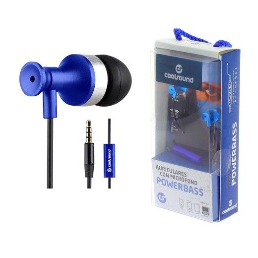 Coolsound Powerbass Auriculares Intrauditivos con Microfono - Carcasa Metalica - Control de Volumen - Cable de 1.20m