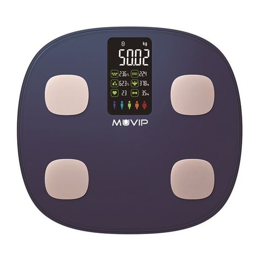 Muvip Smart Body Bascula de Baño Digital Bluetooth - Pantalla LCD Color - Plataforma de Cristal Templado - Sensores Alta Preci