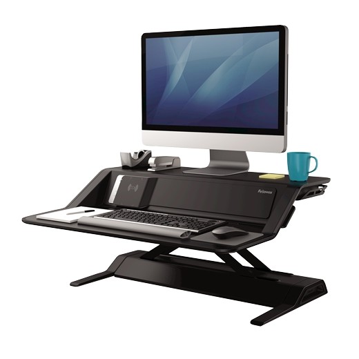 Fellowes Sit-Stand Lotus DX Estacion de Trabajo - Ajustable en Altura - Puertos USB - Carga Inalambrica - Color Blanco