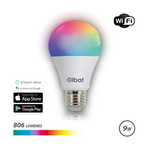 Elbat Bombilla LED Smart Wi-Fi A60 E27 9W 806lm RGB - Temperatura 2700K a los 6000K - Control de Voz - Control Remoto - 3 Modos