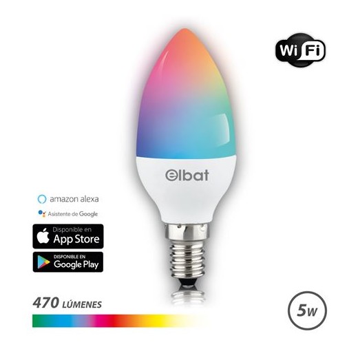 Elbat Bombilla LED Vela Smart Wi-Fi C37 E14 5W 470lm RGB - Temperatura 2700K a los 6000K - Control de Voz - Control Remoto - 3