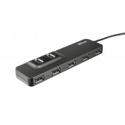 Trust Oila Hub 7 Puertos USB 2.0 - Alimentacion Externa - Proteccion Cortocircuitos - Cable de 1.40m - Color Negro