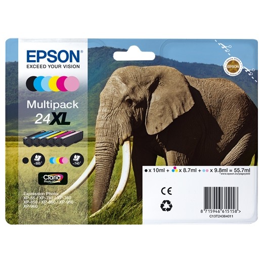 Epson T2438 (24XL) Pack de 6 Cartuchos de Tinta Originales - C13T24384011