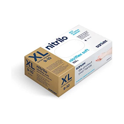 Santex Nitriflex Soft Pack de 100 Guantes de Nitrilo Talla XL AQL 1.5 - Sin Polvo - Libre de Latex - Ambidiestros - No Esterile