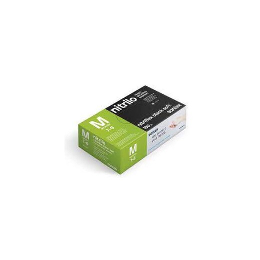 Santex Nitriflex Black Soft Pack de 100 Guantes de Nitrilo para Examen Talla M - Sin Polvo - Libre de Latex - Ambidiestros - No