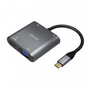 Aisens Conversor USB-C a VGA/HDMI 4K/USB3.0/USB-C PD - USB-C/M-VGA/H-HDMI/H-USB-A/H-USB-C/H - 15CM - Color Gris