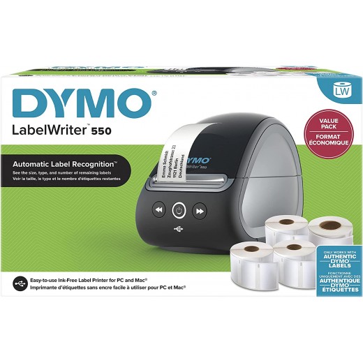 Dymo LabelWriter 550 Bundle Pack de Impresora de Etiquetas + 4 Rollos de Etiquetas - Hasta 62 Etiquetas por Minuto - Reconocimi