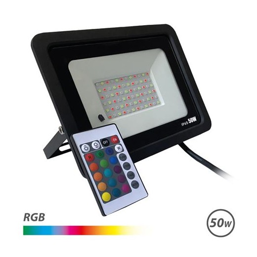 Elbat Foco Led RGB 50W - Control Remoto - IP65 - Ideal para Exterior