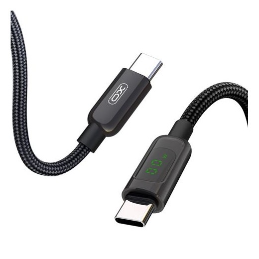 XO Cable Trenzado USB-C Macho a USB-C Macho 60W con Display LED - Carga + Transmision de Datos Alta Velocidad - Longitud 1m
