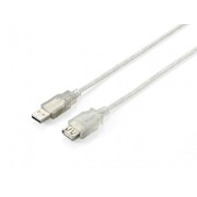 Equip Cable Alargador USB A Macho - USB A Hembra 2.0 - Transparente - Conectores Chapados en Niquel - Longitud 3 m