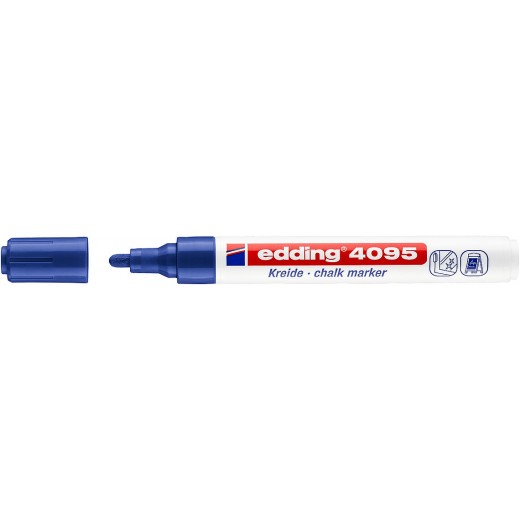 Edding 4095 Rotulador de Tiza Liquida - Punta Redonda - Trazo entre 2 y 3mm - Olor Neutro  - Color Azul