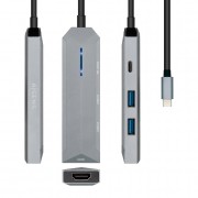 Aisens USB-C Dock 4 en 1 - USB-C a 1xHDMI - 2xUSB - 1xPD - 15cm - Color Gris