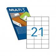 Multi3 Pack de 2.100 Etiquetas Blancas Cantos Rectos Tamaño 70.0X42.4mm con Adhesivo Permanente para Multiples Usos