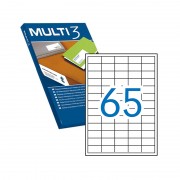 Multi3 Pack de 32.500 Etiquetas Blancas Cantos Rectos Tamaño 38.0X21.2mm con Adhesivo Permanente para Multiples Usos