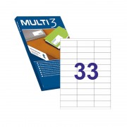 Multi3 Pack de 16.500 Etiquetas Blancas Cantos Rectos Tamaño 70.0X25.4mm con Adhesivo Permanente para Multiples Usos