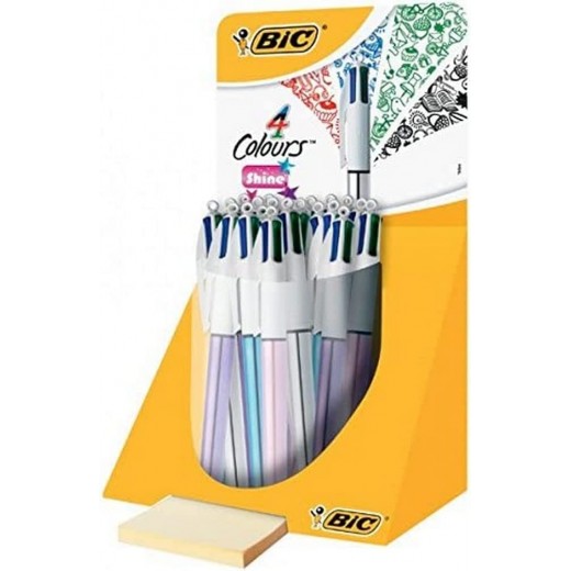 Bic 4 Colours Shine Expositor de 20 Boligrafos de Bola Retractil - Punta Media de 1.0mm - Tinta con Base de Aceite - Cuerpo de