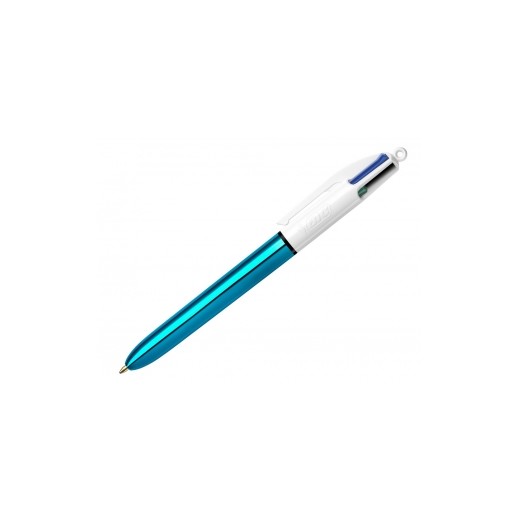 Bic 4 Colours Shine Boligrafo de Bola Retractil - Punta de 1mm - Trazo de 0.4mm - Tinta con Base de Aceite - Cuerpo Azul Metali