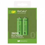 GP ReCyko Pack de 2 Pilas Recargables 2600mAh AA 1.2V - Precargadas - Ciclo de Vida: Hasta 1.000 Veces
