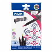 Milan Pack de 10 Rotuladores con Punta de Pincel - Trazo de 0.5 a 4mm - Tinta a Base de Agua - Mezclable entre si - Colores Sur