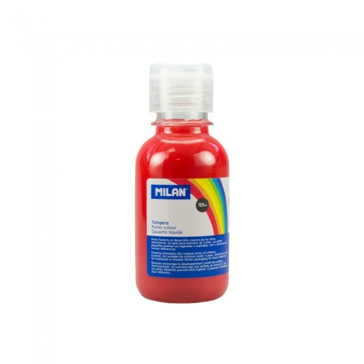 Milan Botella de Tempera - 125ml - Tapon Dosificador - Secado Rapido - Mezclable - Color Rojo Bermellon