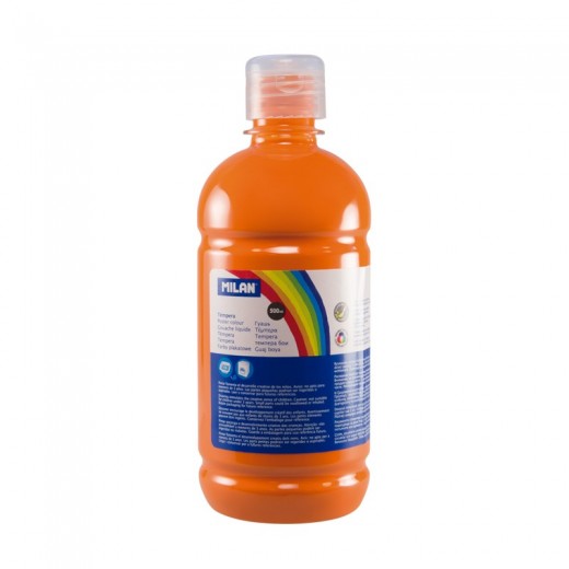 Milan Botella de Tempera - 500ml - Tapon Dosificador - Secado Rapido - Mezclable - Color Naranja