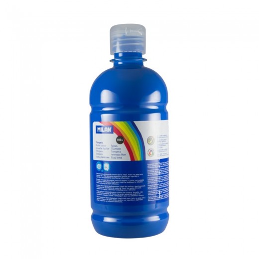 Milan Botella de Tempera - 500ml - Tapon Dosificador - Secado Rapido - Mezclable - Color Cyan