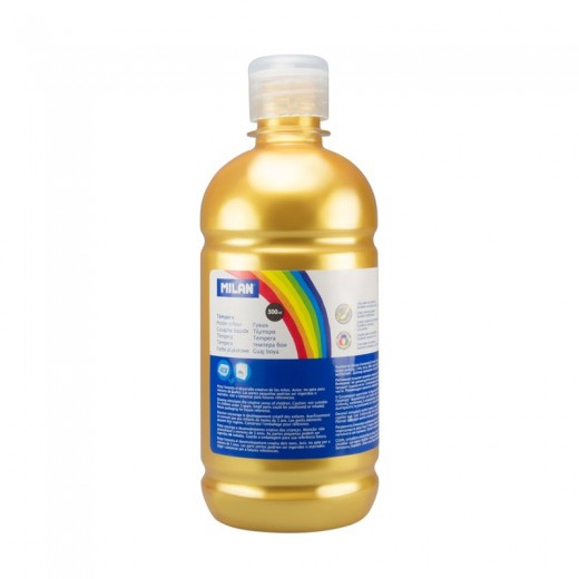 Milan Botella de Tempera - 500ml - Tapon Dosificador - Secado Rapido - Mezclable - Color Oro