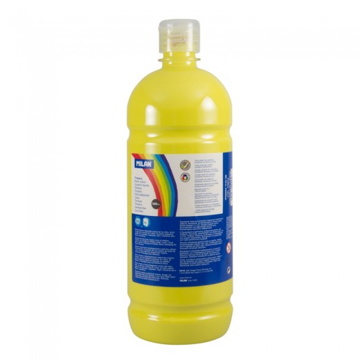 Milan Botella de Tempera - 1000ml - Tapon Dosificador - Secado Rapido - Mezclable - Color Amarillo