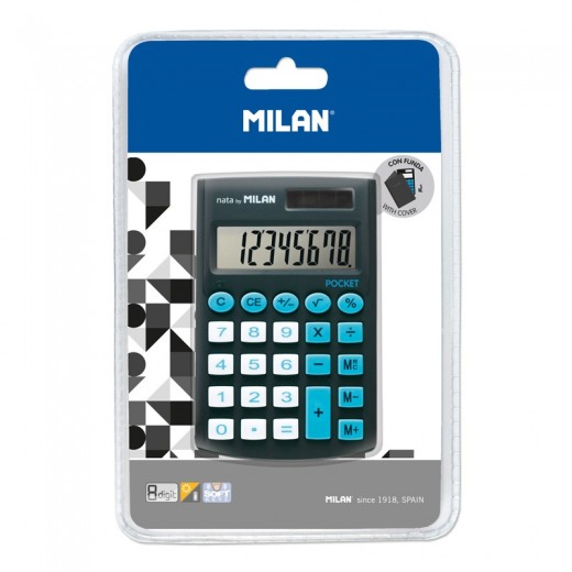 Milan Pocket Calculadora 8 Digitos - Calculadora de Bolsillo - Tacto Suave - 3 Teclas de Memoria y Raiz Cuadrada - Color Negro