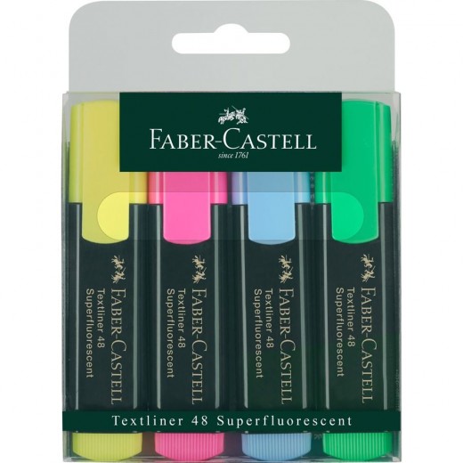 Faber-Castell Pack de 4 Rotuladores Marcadores Fluorescentes Textliner 48 - Punta Biselada - Trazo entre 1.2mm y 5mm - Tinta co