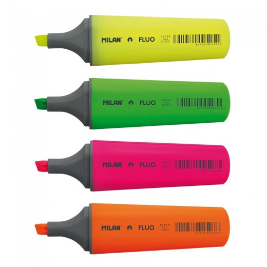 Milan Pack de 4 Marcadores Fluorescentes - Punta Biselada 1 - 4.8mm - Colores Surtidos