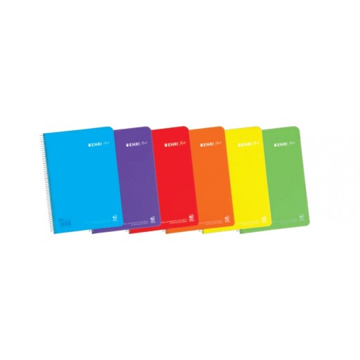 Enri Plus Pack de 5 Cuadernos Espiral Formato Folio Pautado 2.5mm - 80 Hojas 90gr con Margen - Cubierta de Plastico - Colores S