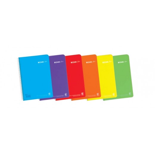 Enri Plus Pack de 5 Cuadernos Espiral Formato Cuarto 1 Linea - 80 Hojas 90gr con Margen - Cubierta de Plastico - Colores Surtid