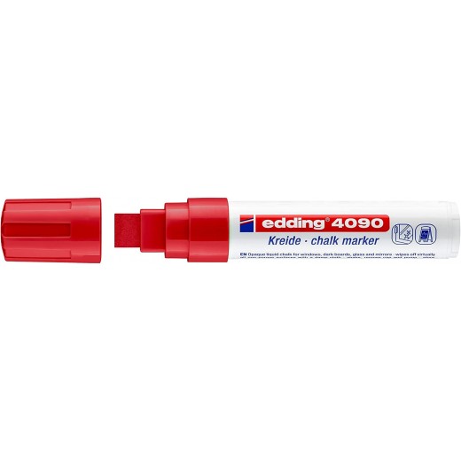 Edding 4090 Rotulador de Tiza Liquida - Punta Biselada - Trazo entre 4 y 15mm - Olor Neutro - Color Rojo