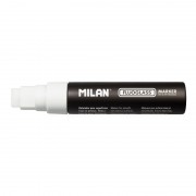 Milan Fluoglass Rotulador Superficies Lisas - Punta Plana - Trazo de 8 - 15mm - Tinta al Agua - Borrado Facil - Color Blanco