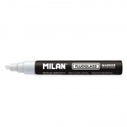 Milan Fluoglass Rotulador Superficies Lisas - Punta Biselada - Trazo de 2 - 4mm - Tinta al Agua - Borrado Facil - Color Blanco