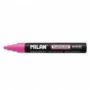 Milan Fluoglass Rotulador Superficies Lisas - Punta Biselada - Trazo de 2 - 4mm - Tinta al Agua - Borrado Facil - Color Rosa