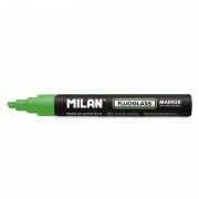 Milan Fluoglass Rotulador Superficies Lisas - Punta Biselada - Trazo de 2 - 4mm - Tinta al Agua - Borrado Facil - Color Verde