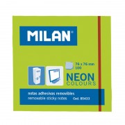 Milan Bloc de 100 Notas Adhesivas - Removibles - 76mm x 76mm - Color Verde Neon